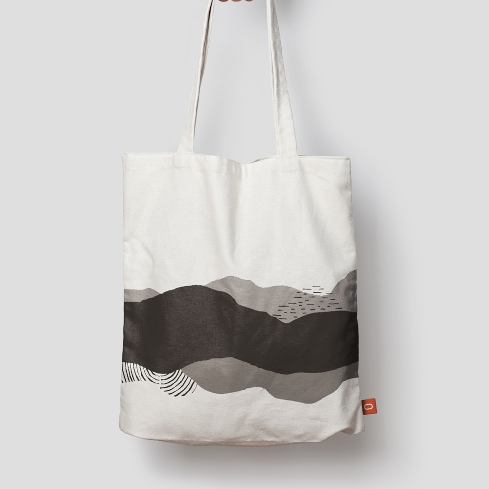 Stylish Canvas Reusable Oracle Tote Bag - Abstract Mountain print